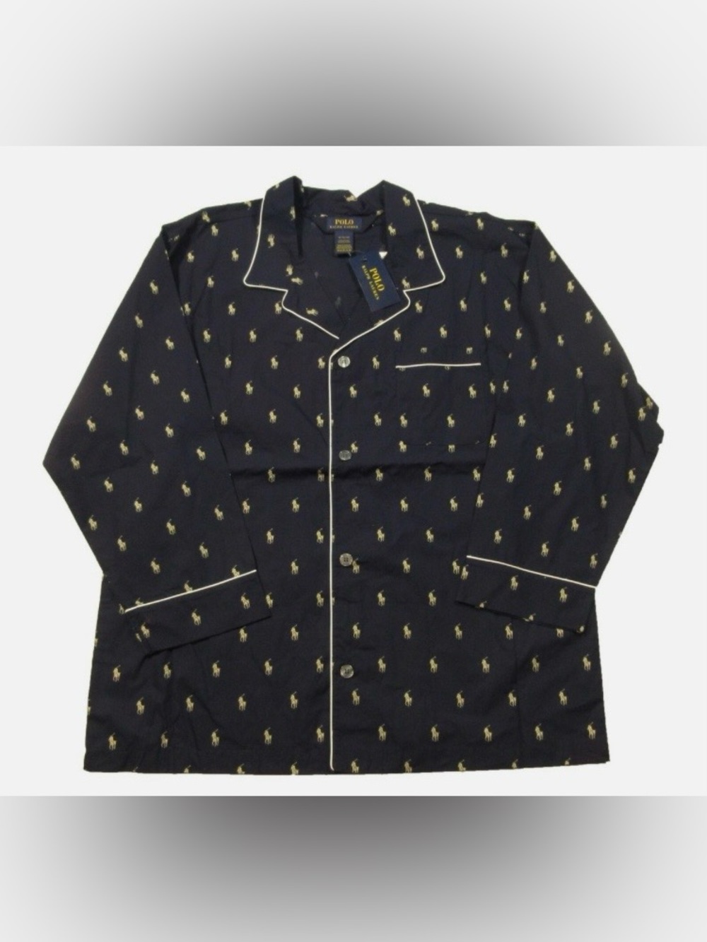 Polo by Ralph Lauren Navy Blue Allover Pony Pajama-Style Shirt XL